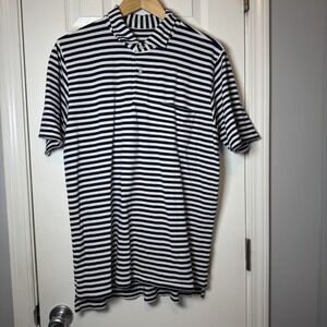 B Draddy Navy White Striped Polo Shirt Mens Size Large Golf Buttons